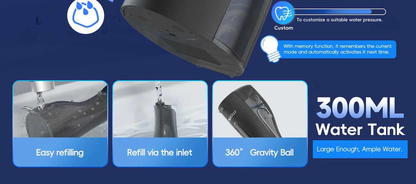 Dental Floss Portable Cordless F18 Oral Irrigator 3 Cleaning Modes Waterproof Rechargeable Dental Cleaner 4 Nozzles Clean Gums