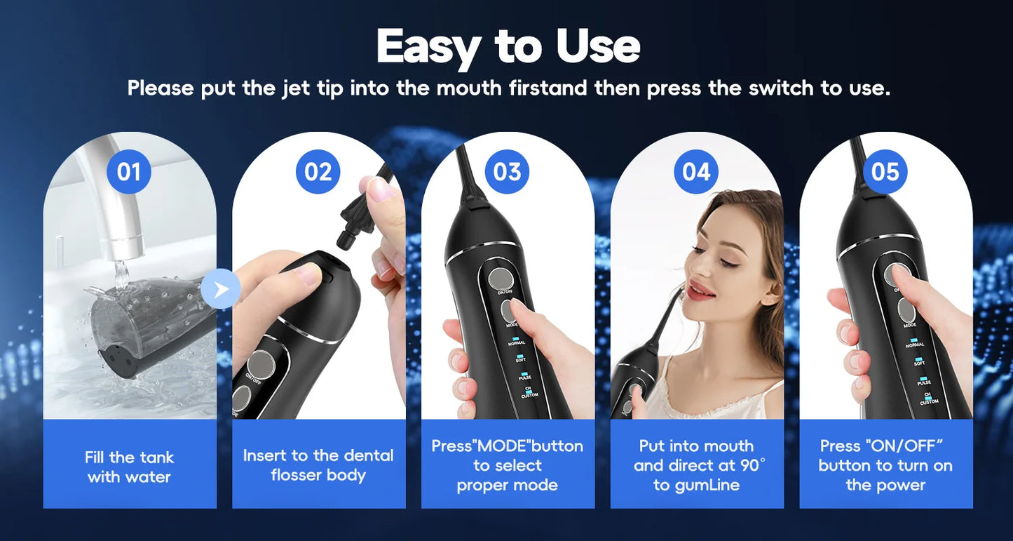Dental Floss Portable Cordless F18 Oral Irrigator 3 Cleaning Modes Waterproof Rechargeable Dental Cleaner 4 Nozzles Clean Gums